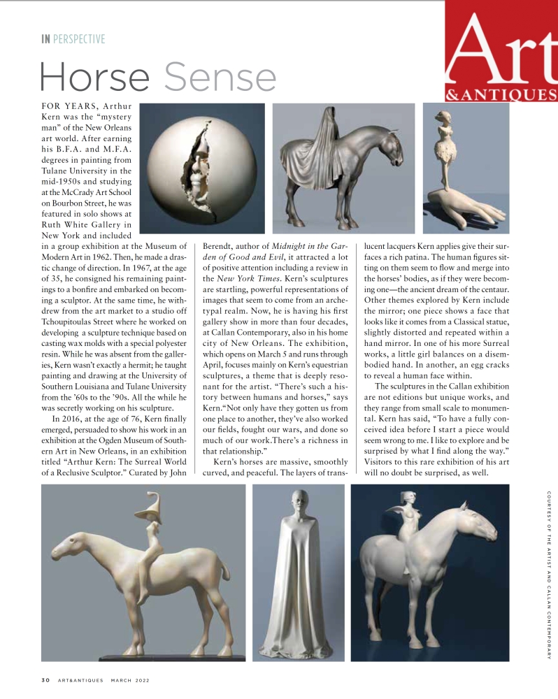 Review : Arthur Kern featured in Art and Antiques Magazine