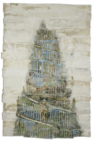 Babel maps, paper, plaster, charcoal